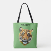 Wilde tijger dier gezicht op groen tote bag (Achterkant)