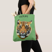 Wilde tijger dier gezicht op groen tote bag (Dichtbij)
