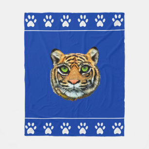 Wilde tijger en poten op blauw fleece deken