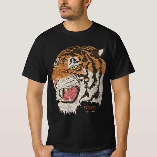 Wilde tijger EST 1993 moderne klassieke mannen zwa T-shirt (Voorkant)