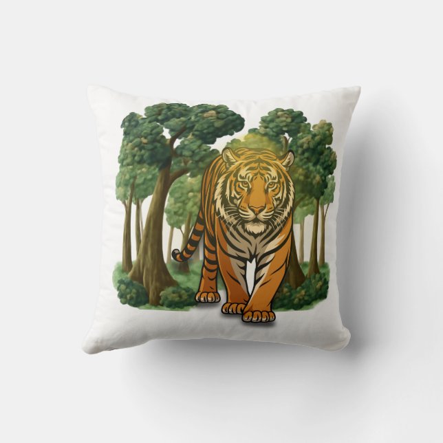 “Wilde tijger in het bos – Natuurlijk junglelicht  Kussen (Achterkant)