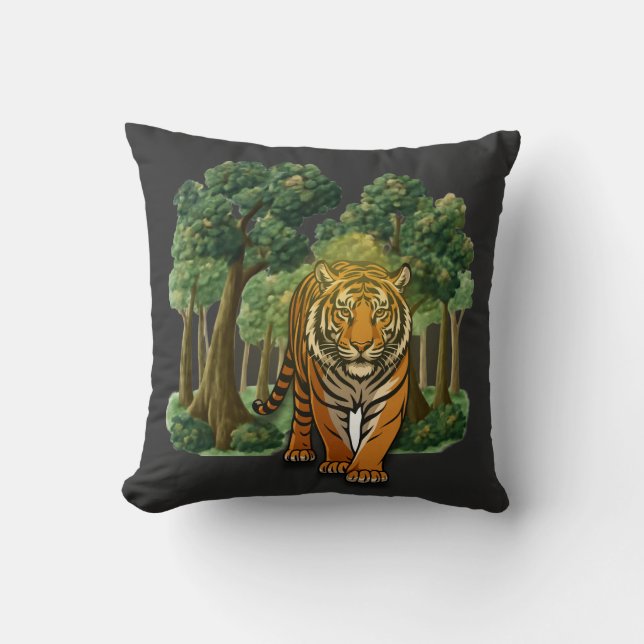 “Wilde tijger in het bos – Natuurlijk junglelicht” Kussen (Voorkant)