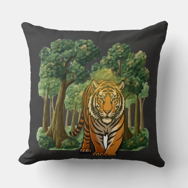 “Wilde tijger in het bos – Natuurlijk licht Jungle Kussen (Voorkant)