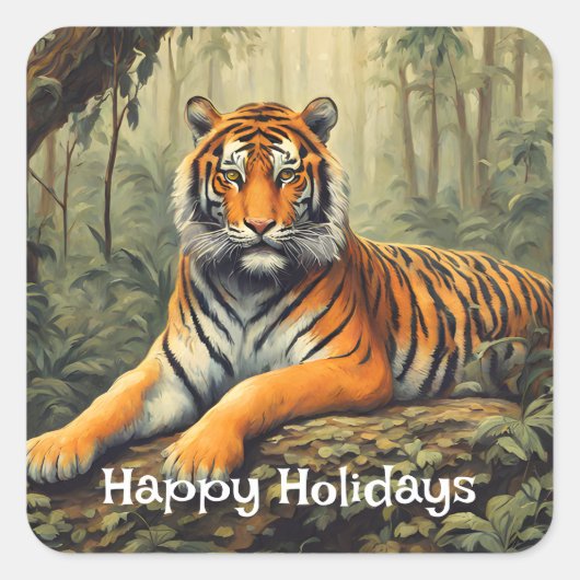 Wilde tijger in het  van het tropische woud vierkante sticker (Voorkant)