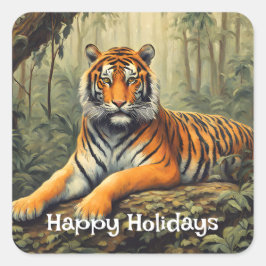 Wilde tijger in het  van het tropische woud vierkante sticker