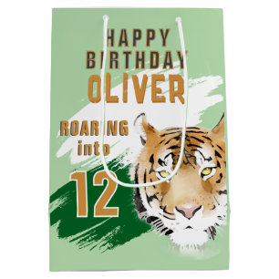 Wilde Tijger Kop Aquarel Verjaardag  Medium Cadeauzakje