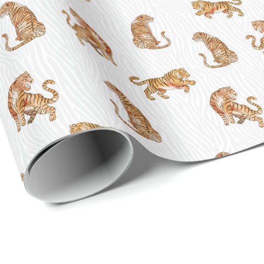 Wilde tijgers: Waterverf dierpatroon. Cadeaupapier (Rol Hoek)