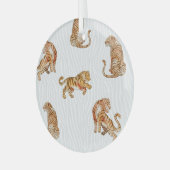 Wilde tijgers: Waterverf dierpatroon. Glas Ornament (Voorkant links)