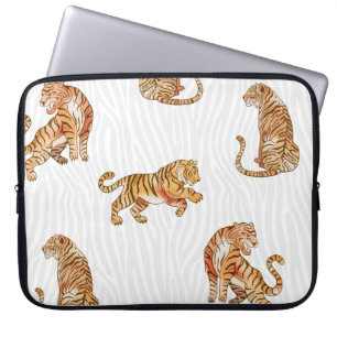 Wilde tijgers: Waterverf dierpatroon. Laptop Sleeve