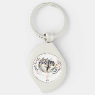 Wilde Toegenegenheid – Wolven Verliefd Illustratie Sleutelhanger