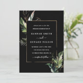 Wilde Tropische Blad Bruiloft Zwart Kaart (Staand voorkant)