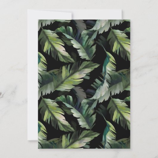 Wilde Tropische Blad Bruiloft Zwart Kaart (Achterkant)