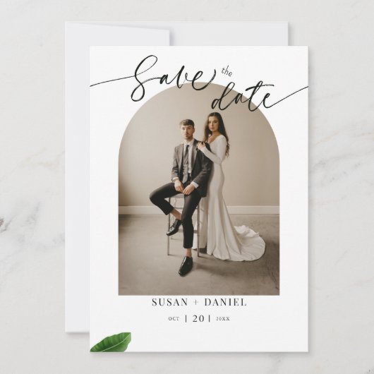 Wilde tropische bladeren & moderne bruiloft boog f save the date (Voorkant)