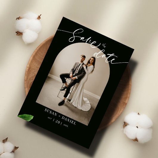 Wilde tropische bladeren & moderne bruiloft boog f save the date