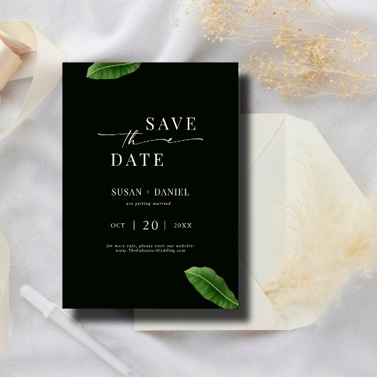 Wilde tropische bladeren & moderne bruiloft boog f save the date