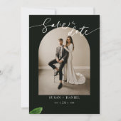 Wilde tropische bladeren & moderne bruiloft boog f save the date (Voorkant)