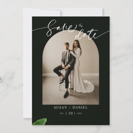 Wilde tropische bladeren & moderne bruiloft boog f save the date (Voorkant)