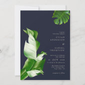 Wilde tropische bladeren & moderne chique bruiloft kaart (Voorkant)