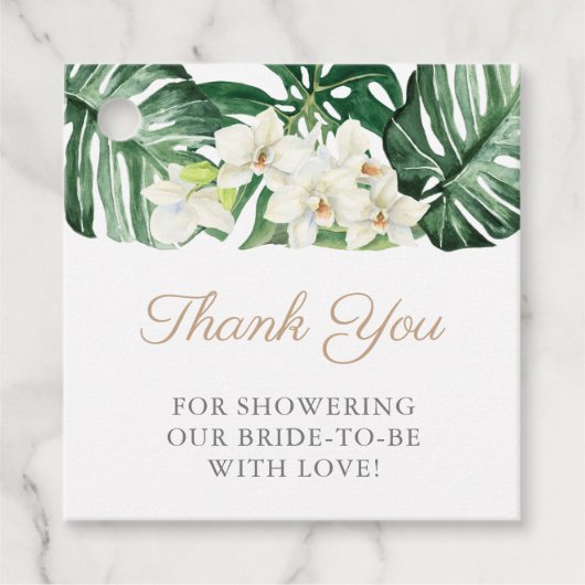 Wilde Tropische Gebladerte Groen Witte Bruiloftsbo Bedankjes Labels (Voorkant)