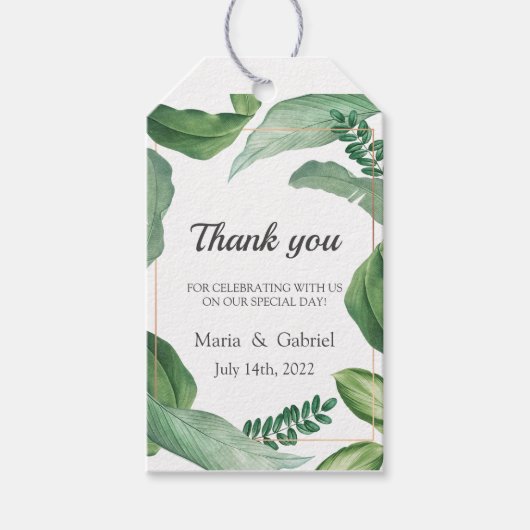 Wilde tropische groen. Bruiloft dank u Cadeaulabel (Voorkant)