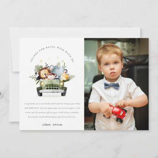 Wilde tropische Oerwouden in de auto, geboortenfot Bedankkaart (Voorkant)