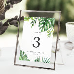 Wilde tropische palm 5x7"-tabelnummer kaart<br><div class="desc">Dit wilde tropische palm 5x7"-tabelnummer is perfect voor een strand- of bestemmingsbruiloft. Het ontwerp is voorzien van een exotische reeks groene waterverf banaanpalmbladeren, kannen, bladeren, bladeren, bladeren, botanische planten en groen voor een tropische zomer. De prints op de voor- en achterzijde van de kaart (dubbelzijdig). Voeg elk lijstaantal toe dat...</div>