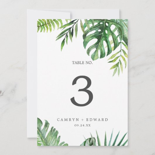 Wilde tropische palm 5x7"-tabelnummer kaart (Achterkant)