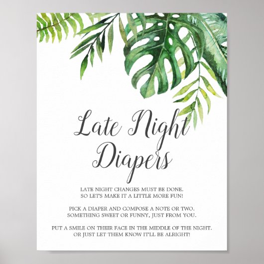 Wilde tropische palm Baby shower Late Night Diaper Poster (Voorkant)