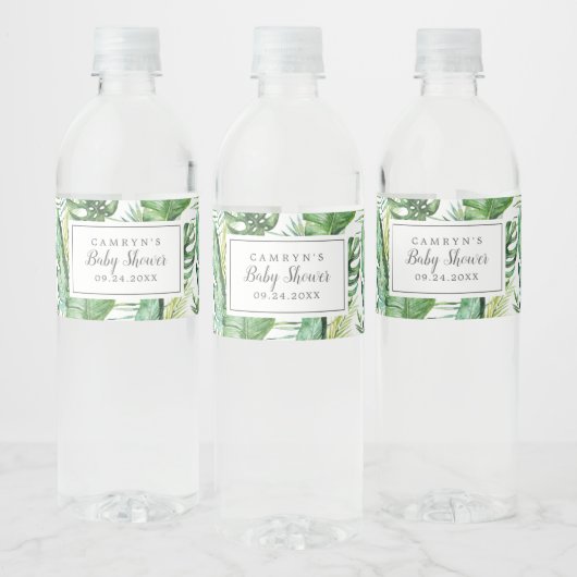 Wilde tropische palm Baby shower Waterfles Etiket (Flessen)