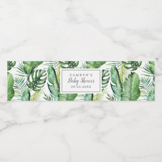 Wilde tropische palm Baby shower Waterfles Etiket (Enkel label)