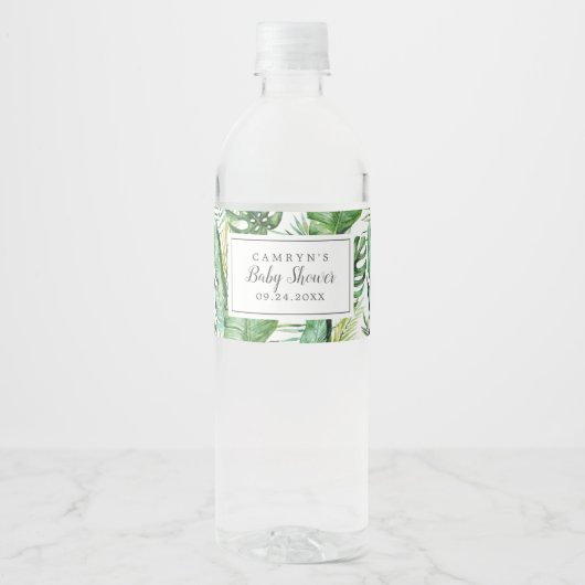 Wilde tropische palm Baby shower Waterfles Etiket (Voorkant)