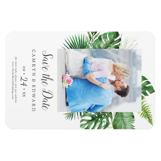 Wilde tropische palm foto slaat de datum op magneet (Horizontaal)