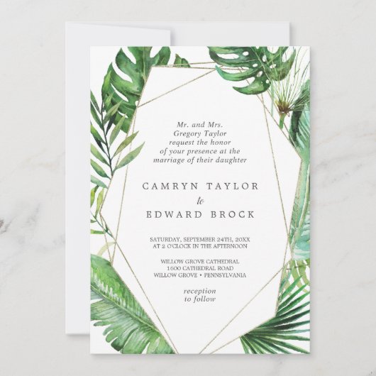 Wilde tropische palm Geometric Formal Wedding Kaart (Voorkant)