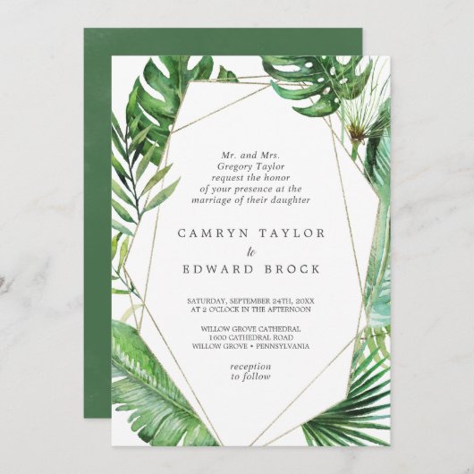 Wilde tropische palm Geometric Formal Wedding Kaart (Voorkant / Achterkant)