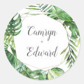 Wilde tropische palm Geometric Wedding Envelope Se Ronde Sticker (Voorkant)