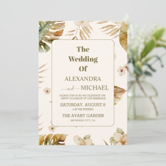 Wilde tropische palm Geometric Wedding Kaart (Staand voorkant)