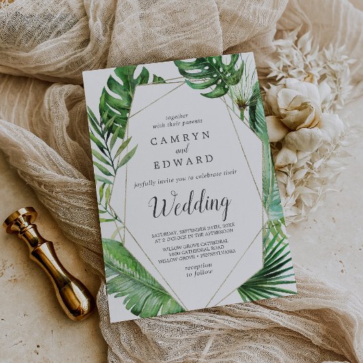 Wilde tropische palm Geometric Wedding Kaart
