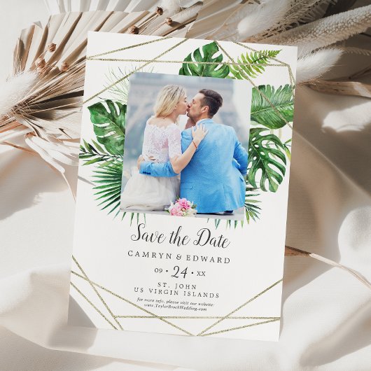 Wilde tropische palm Geometrische foto Opslaan dat Save The Date
