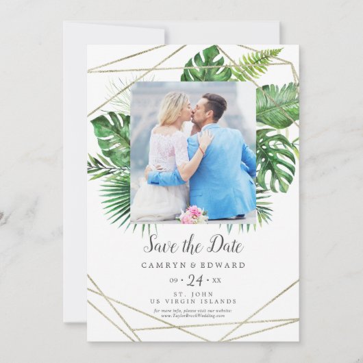 Wilde tropische palm Geometrische foto Opslaan dat Save The Date (Voorkant)