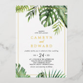 Wilde Tropische Palm Goud Folie Frame Casual Bruil Folie Uitnodiging (Voorkant)