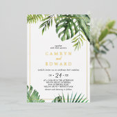 Wilde Tropische Palm Goud Folie Frame Casual Bruil Folie Uitnodiging (Staand Voorkant)