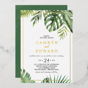 Wilde Tropische Palm Goud Folie Frame Casual Bruil Uitnodiging