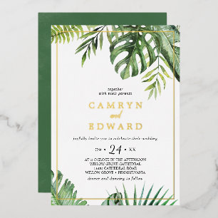 Wilde Tropische Palm Goud Folie Frame Trouw Uitnodiging