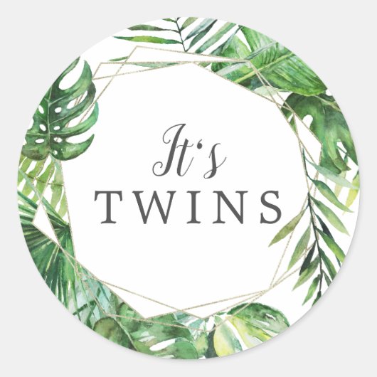 Wilde tropische palm Het is Twins Baby shower Stic Ronde Sticker (Voorkant)