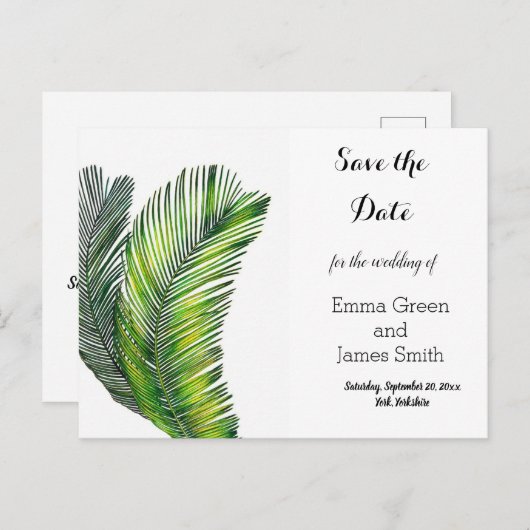 Wilde tropische palm laat Griekenland de datum ops Uitnodiging Briefkaart (Voorkant / Achterkant)