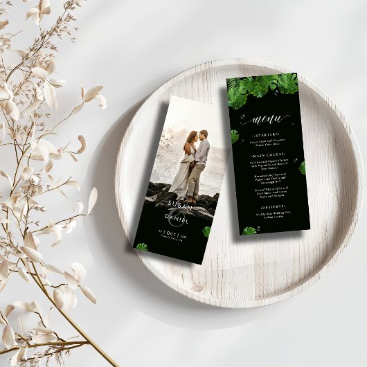 Wilde tropische palmbladeren Moderne foto bruiloft Menu