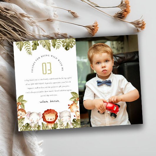 Wilde Tropische Safari Dieren Kinder Foto Verjaard Bedankkaart