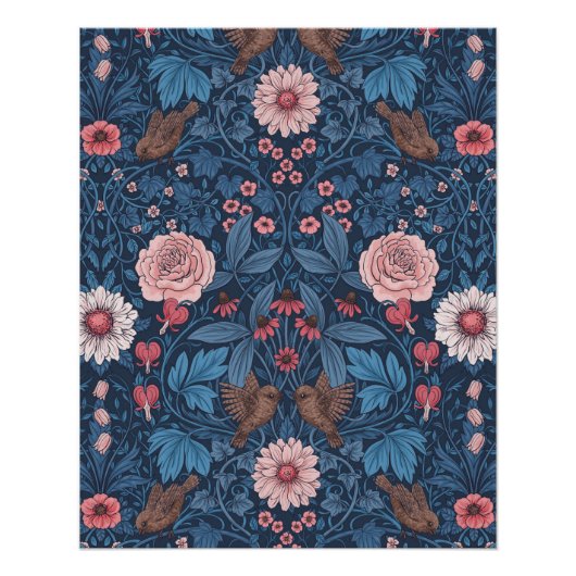 Wilde tuin in blauw perfect poster (Voorkant)