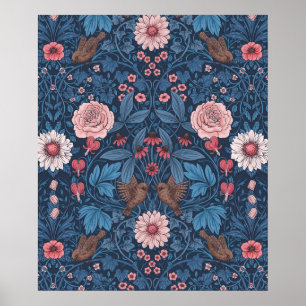 Wilde tuin in blauw poster
