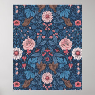 Wilde tuin in blauw poster